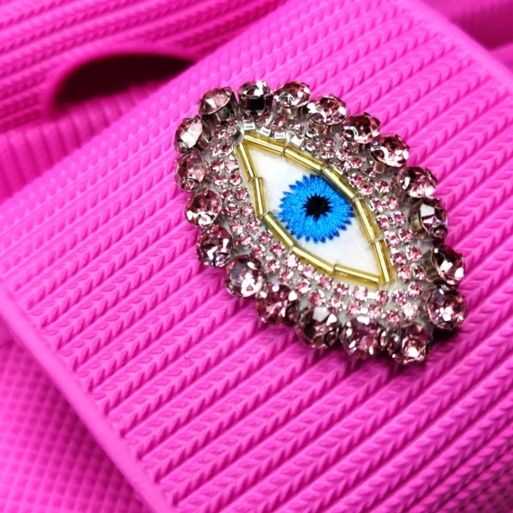 Pink Rhinestone Evil Eye Slides - Picture 6 of 6